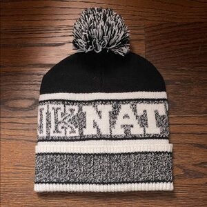 Victoria Secret PINK Black and White Knit Pom-Pom Beanie